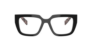 Das Bild zeigt die Prada Brille A03V in Schwarz von vorne.